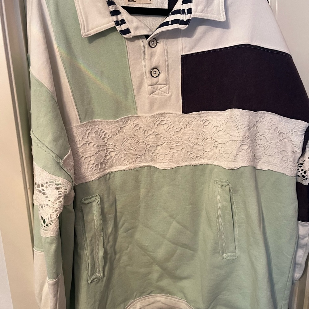 We The Free Colorblock Lace Sweater - Mint and Black